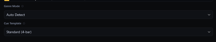 KimiCue standard genre and cue template settings
